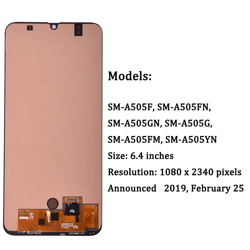 Super AMOLED per Samsung A50 SM-A505FN/DS A505F/DS A505 Display LCD Touch Screen Digitizer con cornice per Samsung A50 lcd