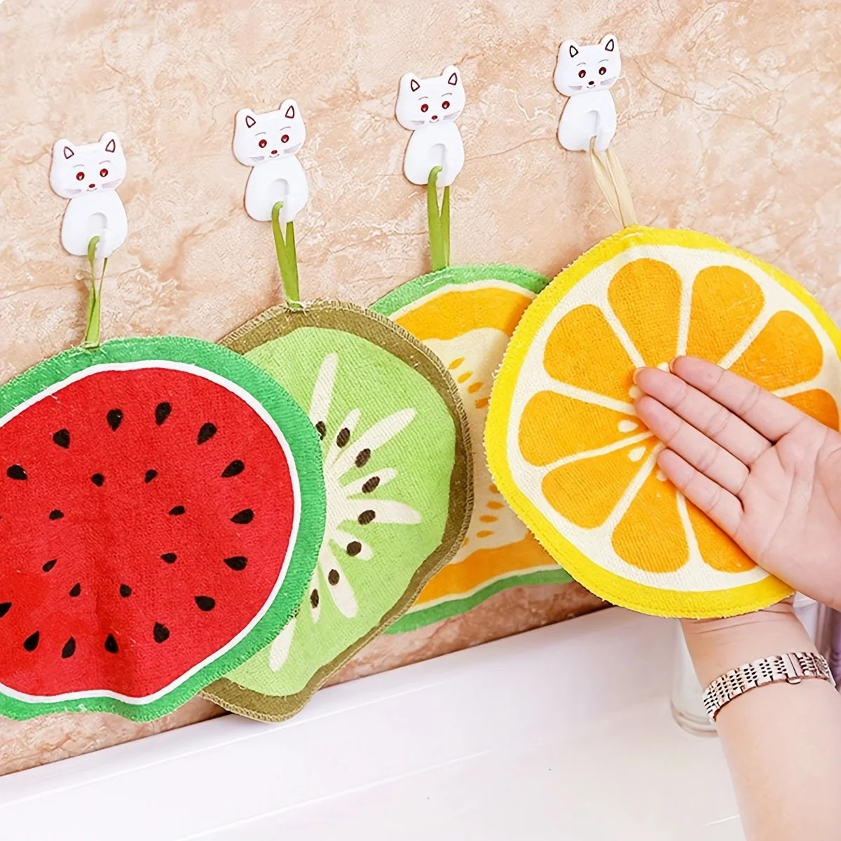 8pcs-Fruit Design Dishwashing , Multifunctional Cleaning Towel, Rag, Kitchen Bathroom Cleaning Towel, Durable Absorbent Towel, W