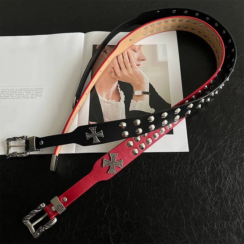 

2026 NEW Unisex Gothic Cross Rivet Belt 120cm Punk Rock Waist Strap Y2K Hip Hop Casual Jeans Decor Trendy Waistband