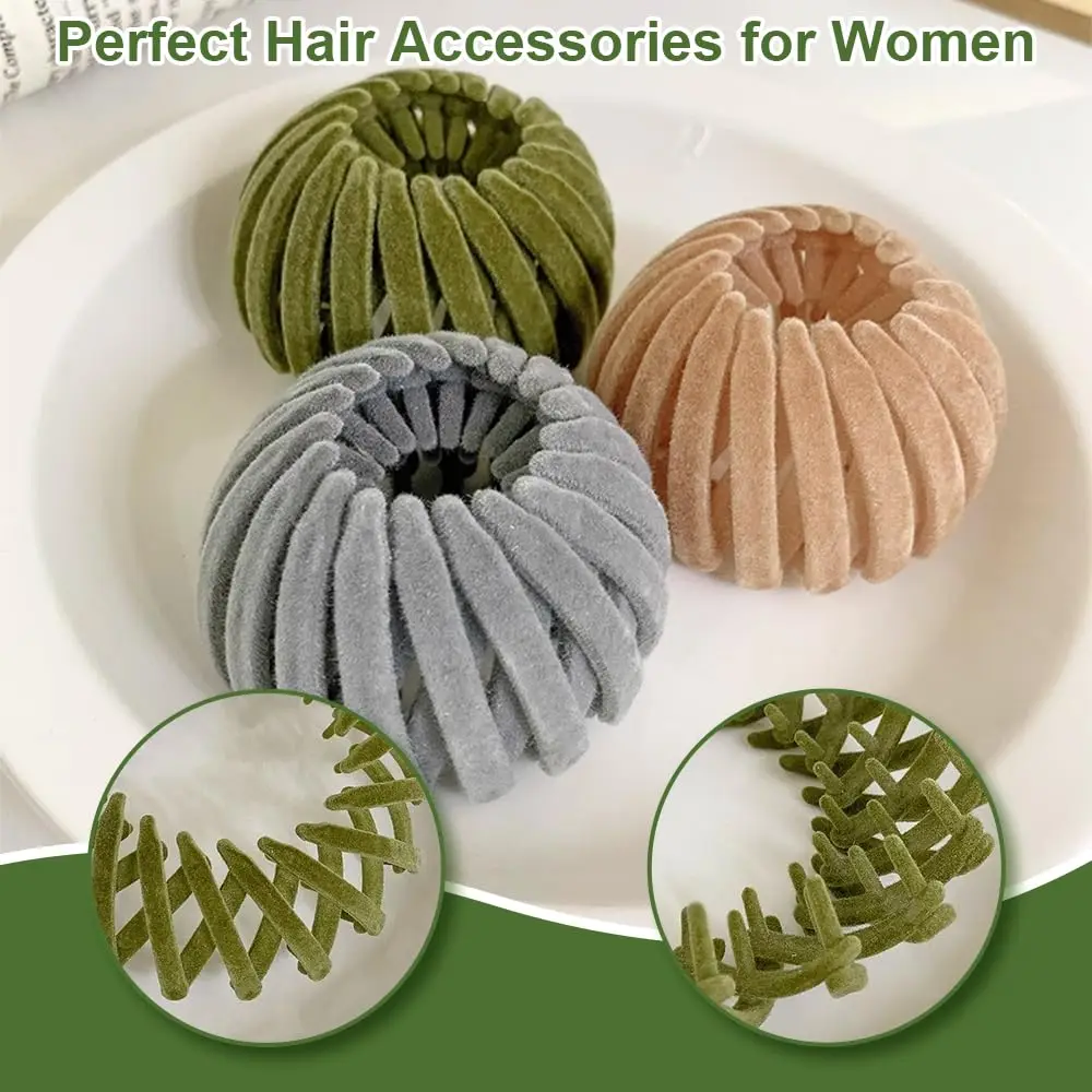 4 Stück Vogelnest-Pferdeschwanz-Clip für Damen, Haarschmuck, Haar-Accessoires, einziehbarer Samt-Dutt für Pferdeschwänze, Brötchen und Haarkarten – Detail 3