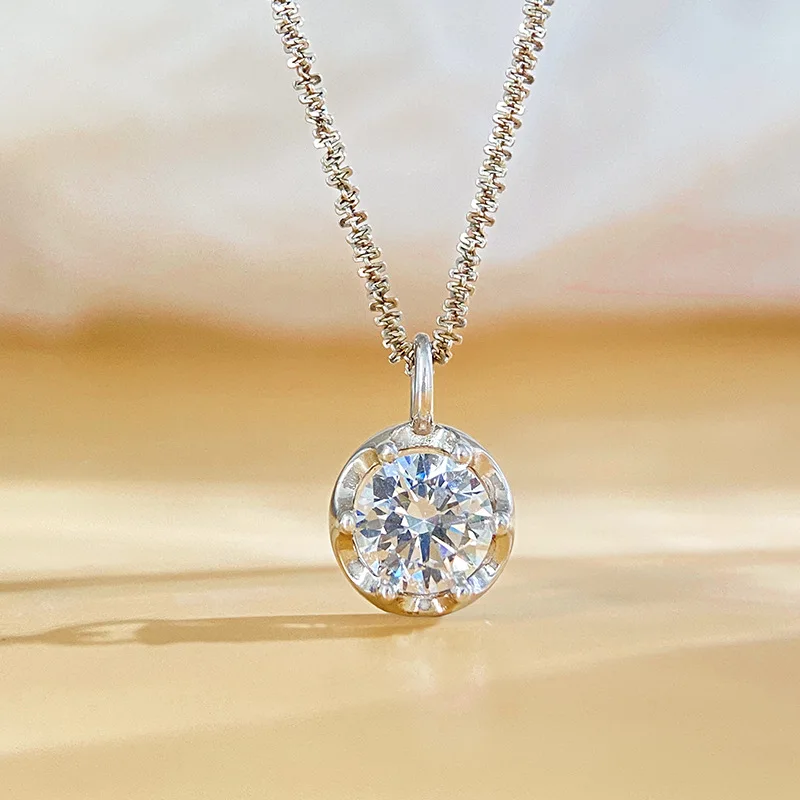 

Mosang diamond necklace s925 sterling silver pendant shining crown cauliflower chain