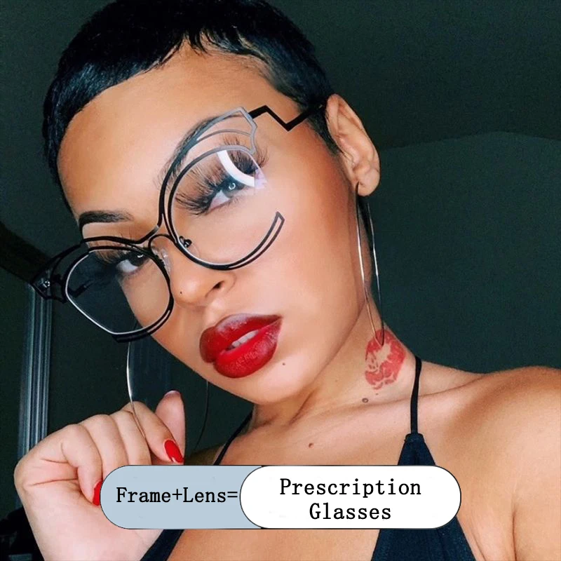 

Brand Design Women Recessed Design Half Frame Photochromic Prescription Glasses Anti Blue Light Long Sight And Far Sight Eyewear