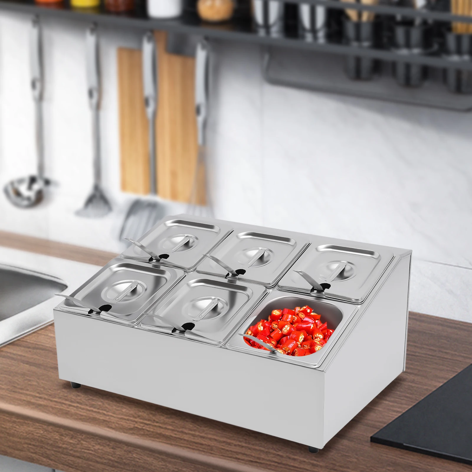 

Multifunctional Kitchen Spice Rack 6 Containers, Sealed Lids Included Spoons Inclined Design Easy Access for Home/Commercial Use