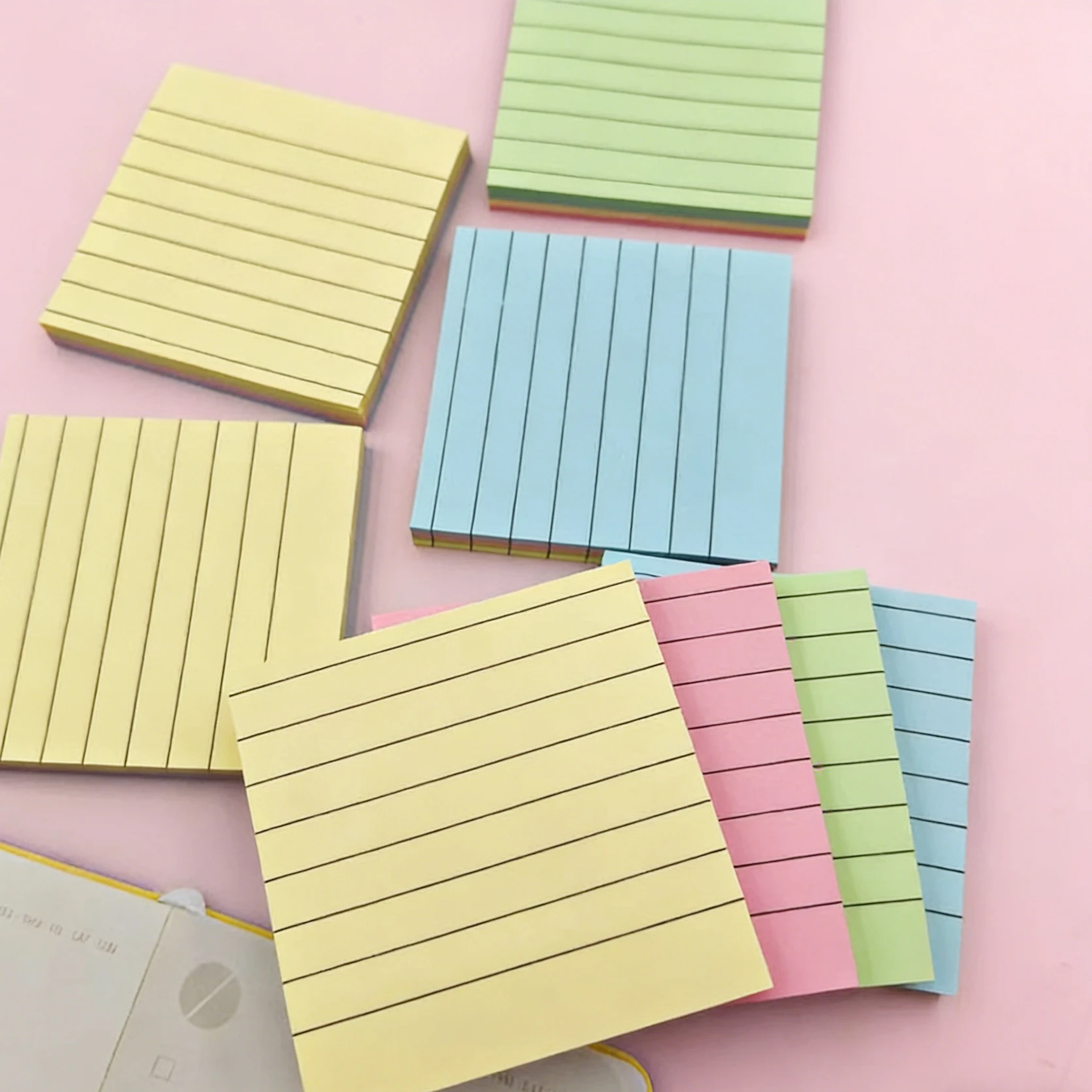 100 Blatt Linierte Haftnotizen, 2 Größen (10x15cm & 7,6x7,6cm), 4 Sortierte Farben, Selbstklebende Notizblöcke für Büro & Schule – Detail 4