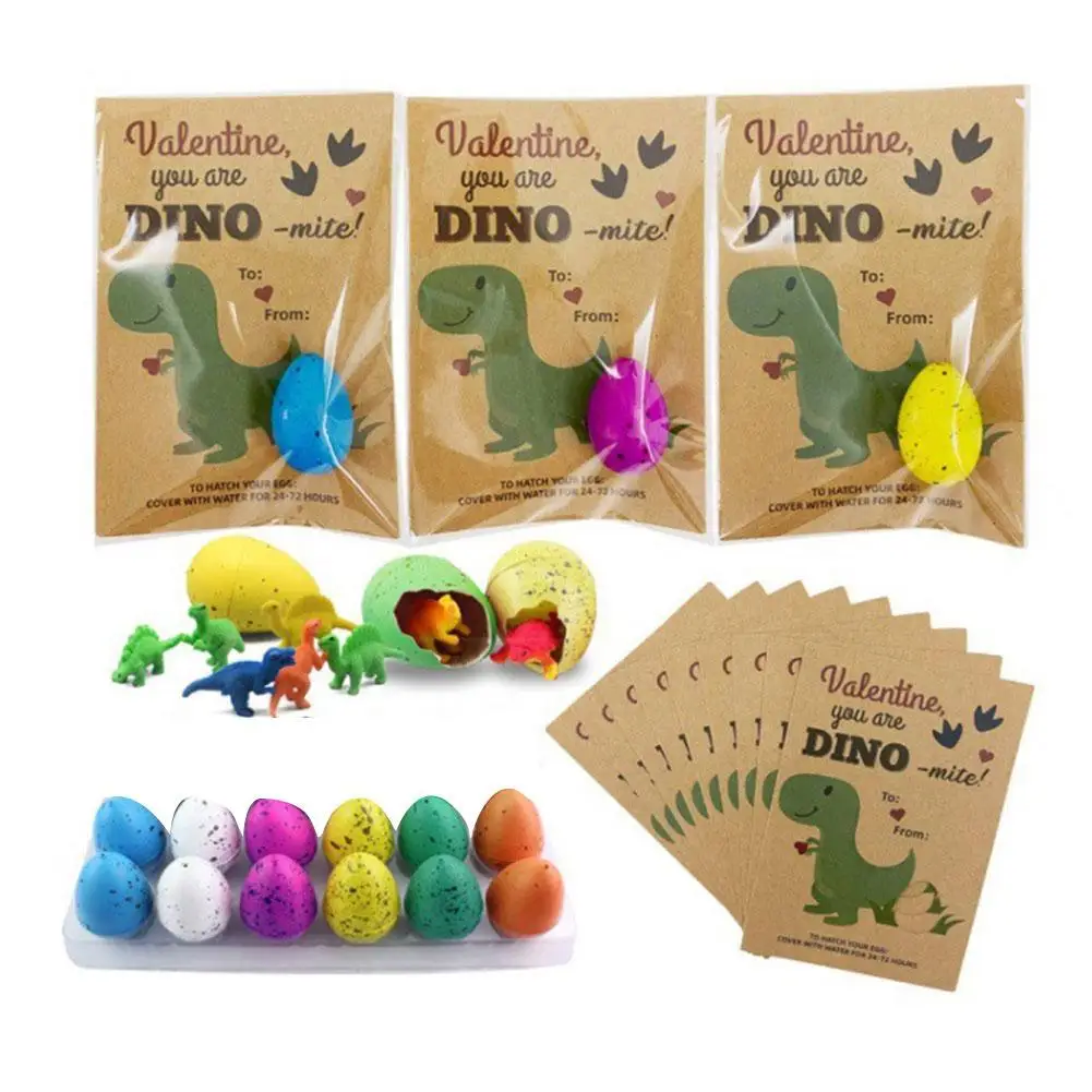 12/24PCS Hatching Dinosaur Eggs Valentines Day Cards For Kids School Classroom Dino Gifts For Boy Girl Valentine Party Favors