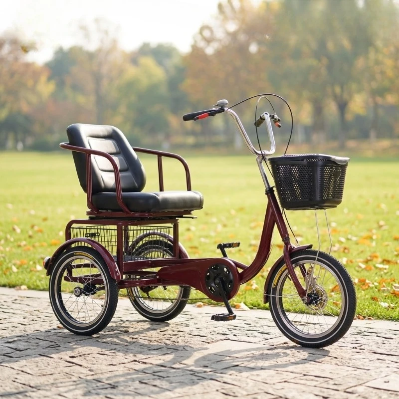 Large seat adult pedal tricycle 16 inch single speed steel frame disc brake fork suspension