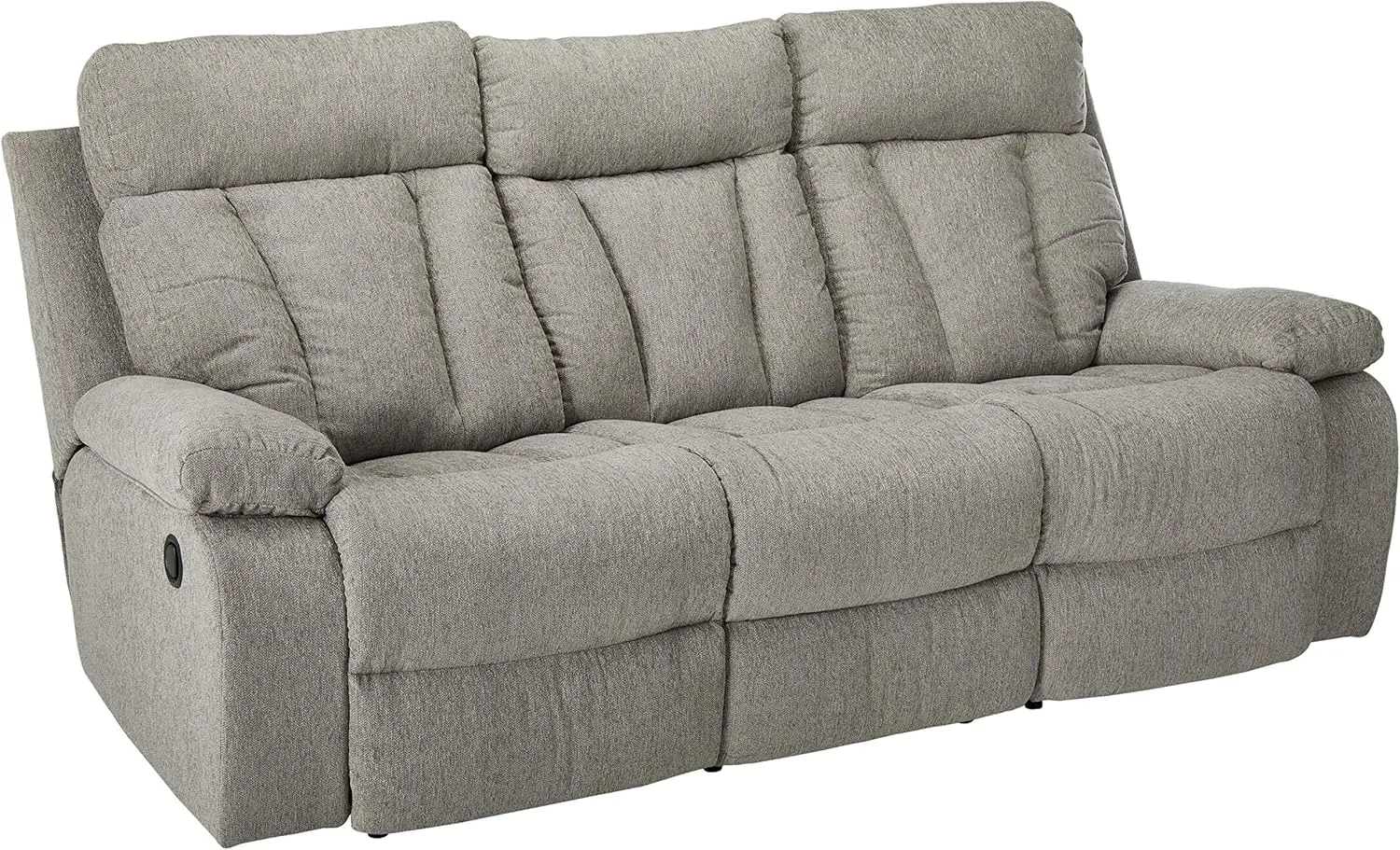 Design by Ashley Mitchiner Contemporary Manual Reclining Sofa with Center Drop Down & Cup Holders, Gray