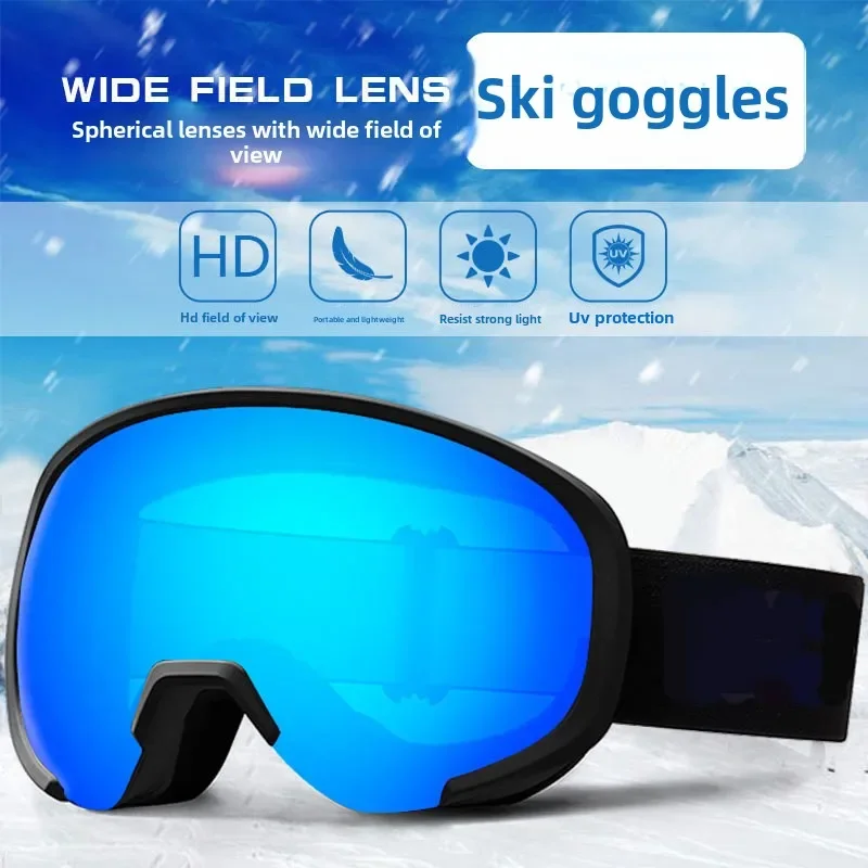 Skiing Glasses with Big Vision & Anti-fog Lens Myopia-approved Snowboard Goggles Spherical Windproof Sunglasses  Double Layer