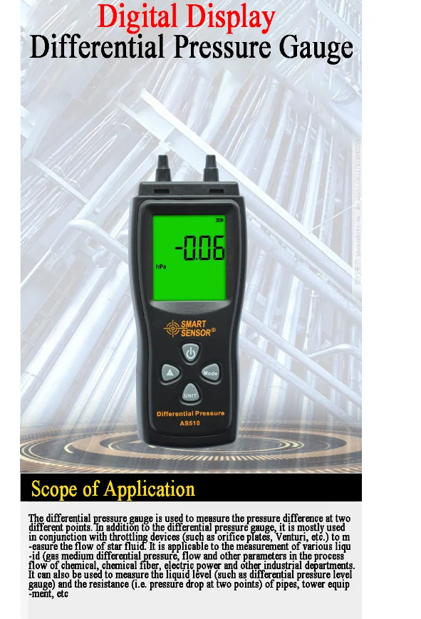 LCD air manometer pressure gauge Mini pressure differential meter digital pressure manometer AS510