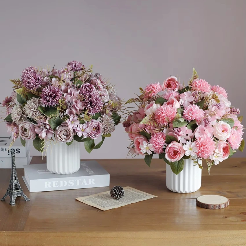 الزهور الاصطناعية مهرجان الورد ديكور المنزل باقة الزفاف الزفاف الزهور المجففة هدية عيد ميلاد اكسسوارات الزهور وهمية Ou