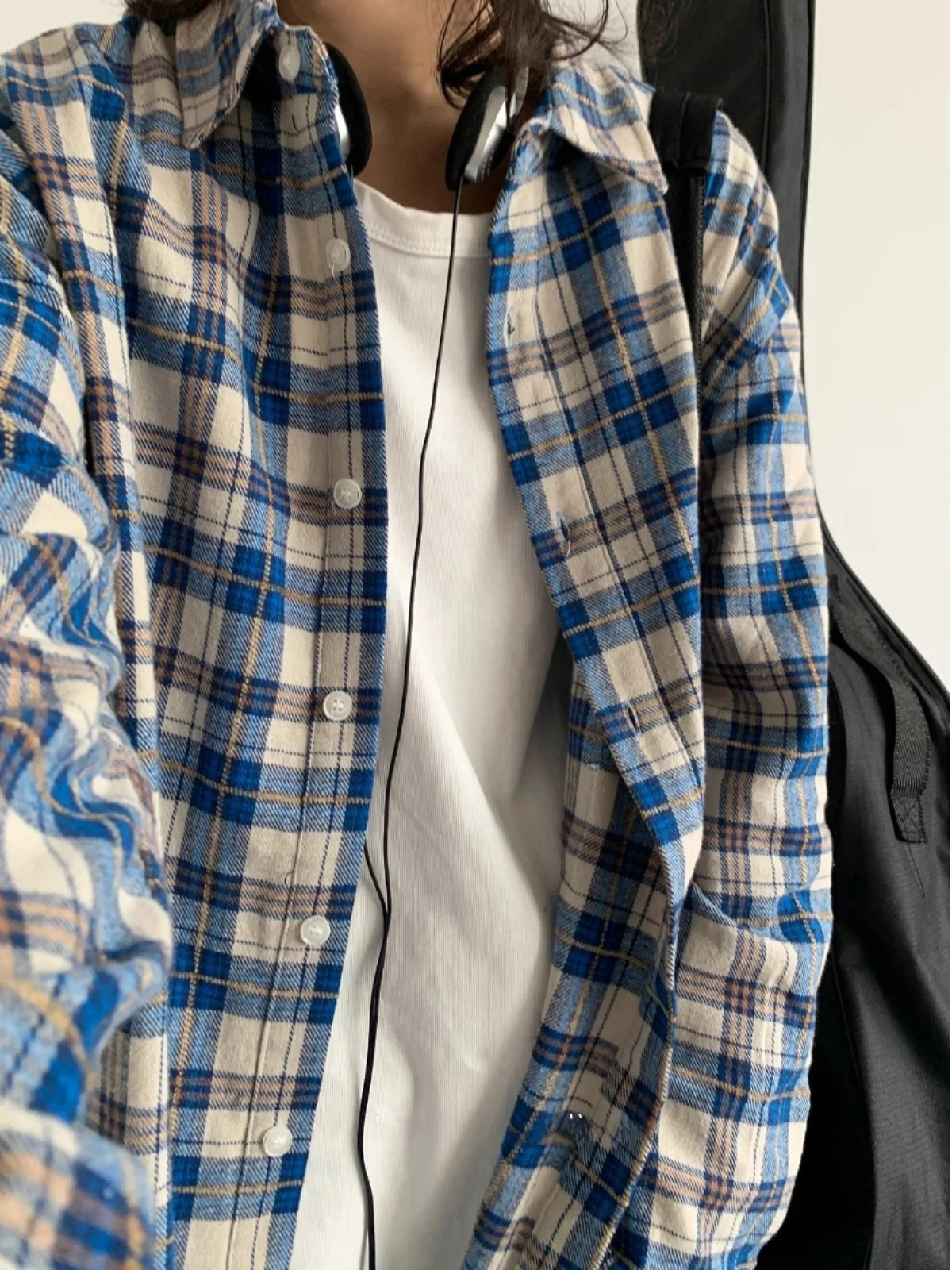Spring 2025 New Retro Japanese Plaid Color Block Long Sleeve Casual Shirt Men's Women's College Style Couple's Shirt
