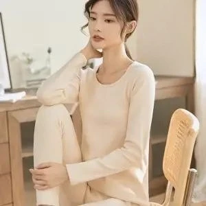 Yasuk Autumn Winter Casual Pullover Women's Slim Simple Soft Warm Bottom Velvet Cushionv Thermal Underwear Slim