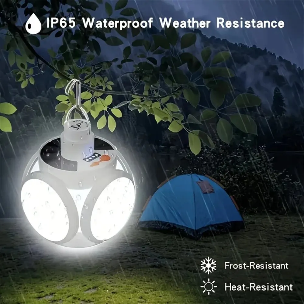 Solar Outdoor Folding Light Portable USB Rechargeable LED Bulb Search Lights Camping Torch Emergency Lamp for Power Outages