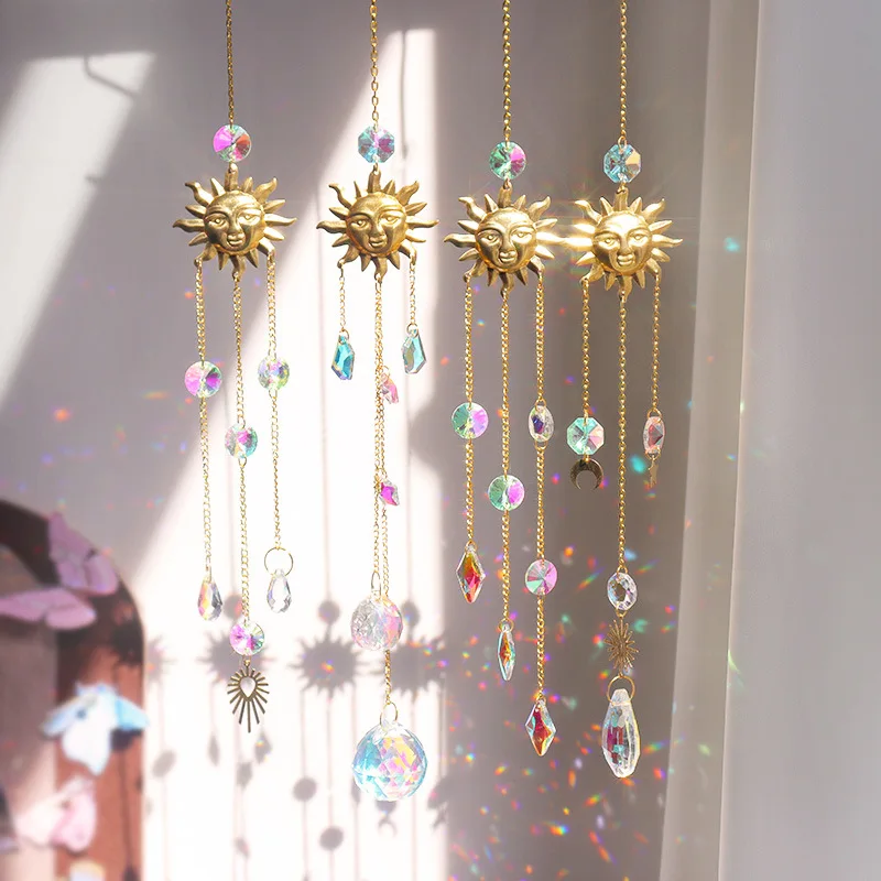 

Yoga Meditation Crystal Simple Garden Pendant Crystal Pendant Star Moon Prism Ball Sun Catcher Metal Accessories Colorful Wind