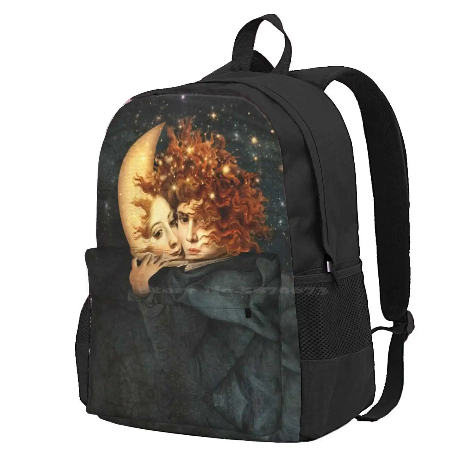 Themoon Loves Thesun-mochila escolar, bolso de moda, Luna, Sol, amor, fantasía surrealista, magia nocturna irreal, Marta Orlowska, gran oferta