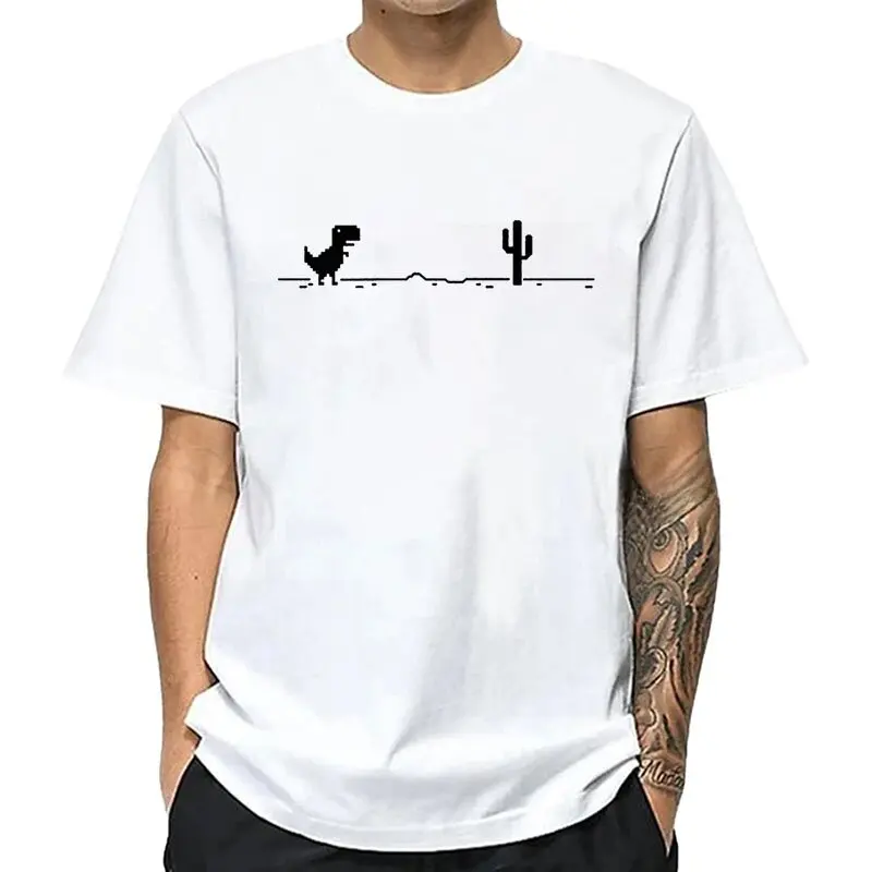 Summer Men's High Quality Cotton Blend Funny Dinosaur Print T Shirt Loose O-neck Men Tshirt Short Sleeve T-shirt Male Tees Tops