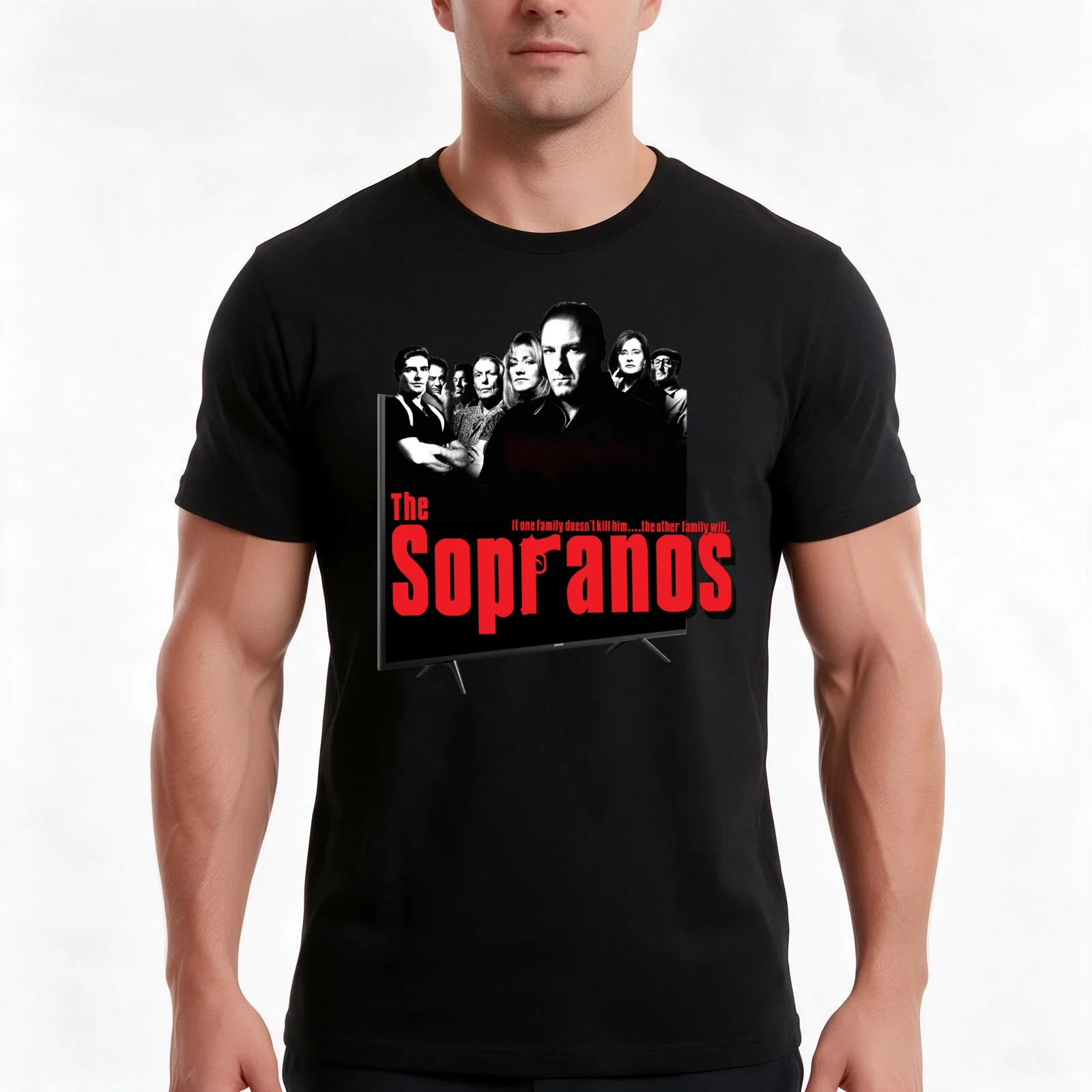 The Sopranos- 3-D Pop out T.V T-Shirt, Summer Casual Cotton Tee, Oversized Streetwear Tops, Vintage Graphic Print, 100% Cotton
