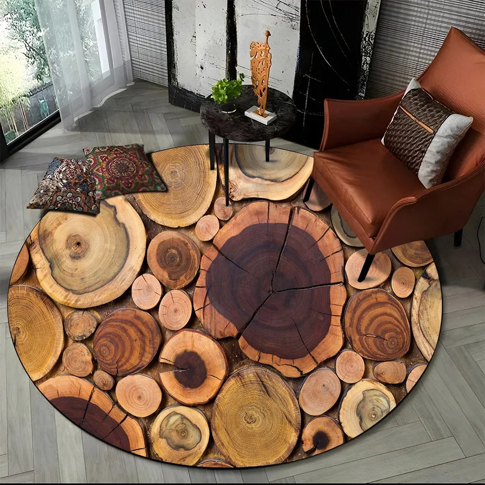 Wood Grain Round Rug – Stylish Non-Slip Floor Mat for Living Room, Bedroom, Playroom & Pet Areas, Perfect Home Gift