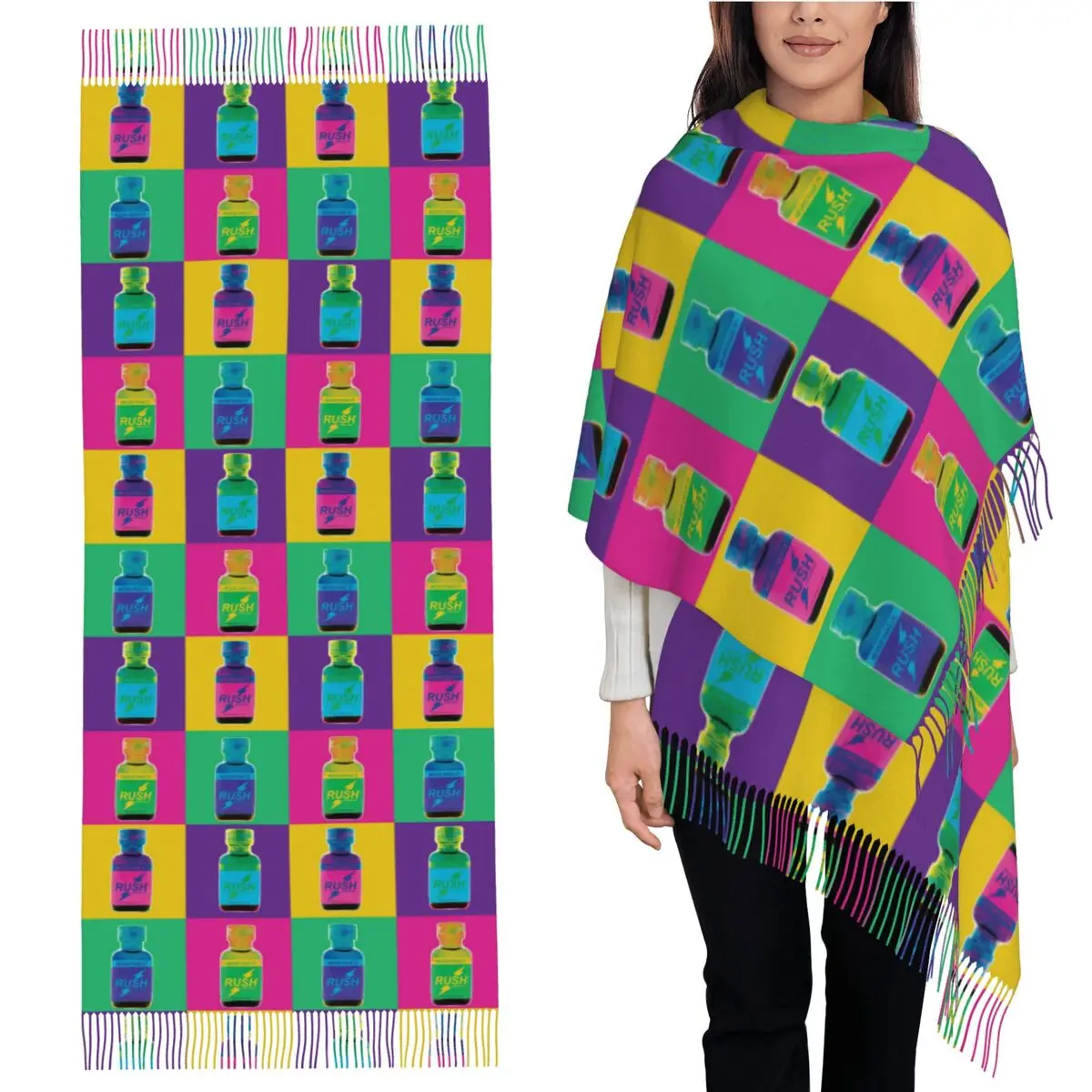 

Поп-арт, шарф с кисточками, женские мягкие теплые шали и накидки, длинная осенне-зимняя шаль, накидка