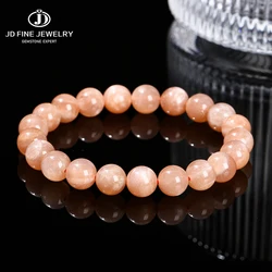 JD Natural Sunstone Beads DIY Beads Bracelets For Women Jewelry Gift Elastic Cord Men Healing Energy Bangle Wristband Gifts