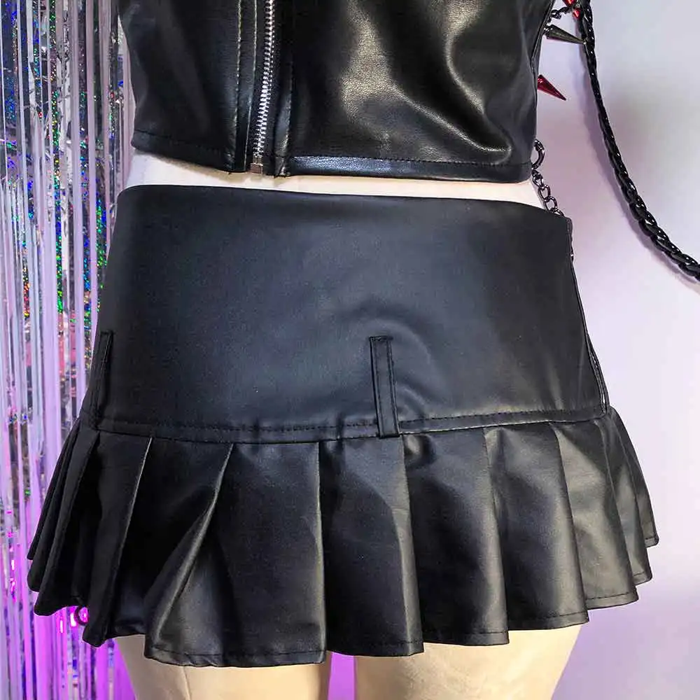 Emo 2025 E-Girls Kawaii Teen Grunge Gothic Skirts Eco DIY Fairy Punk Rock Studded Harajuku 90s Y2K Vegan Leather Hand Made