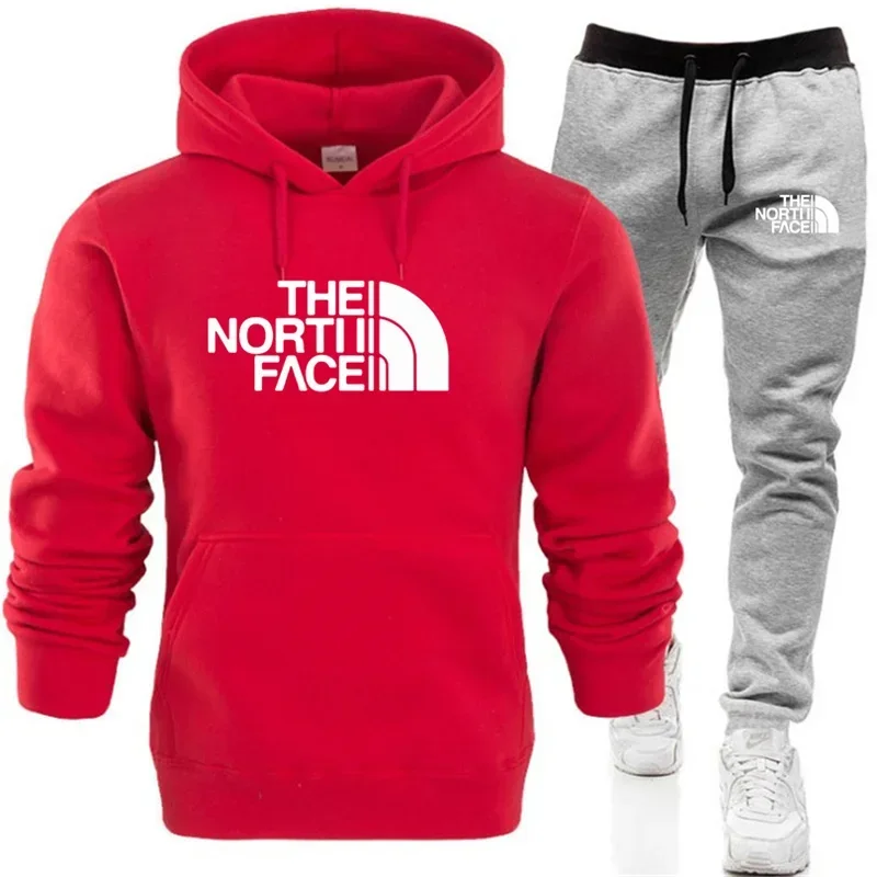 2024 Winter Hoodie set Herenmode Rode wollen hoodie Zwarte merkbroek Casual joggingset Sweatshirt Damestrui