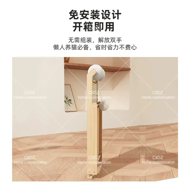 L Shape No Install Sisal Cat Scratching Board Wear Resistant Solid Wood Vertical Claw Post with Ball for Cats Grinding Toy