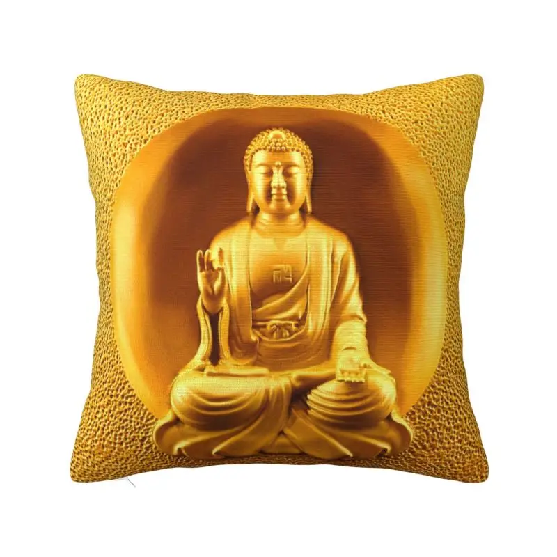 Custom Nordic Golden Meditative Buddha Sofa Cushion Cover Polyester Buddhism Meditation Spiritual Throw Pillow Case Bedroom