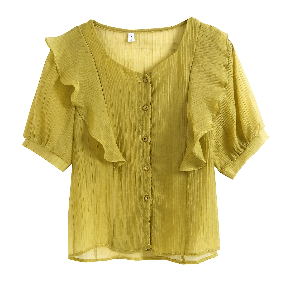 Blusa informal con volantes para mujer, camisa de manga corta de gasa con cuello cuadrado, a la moda, novedad de verano