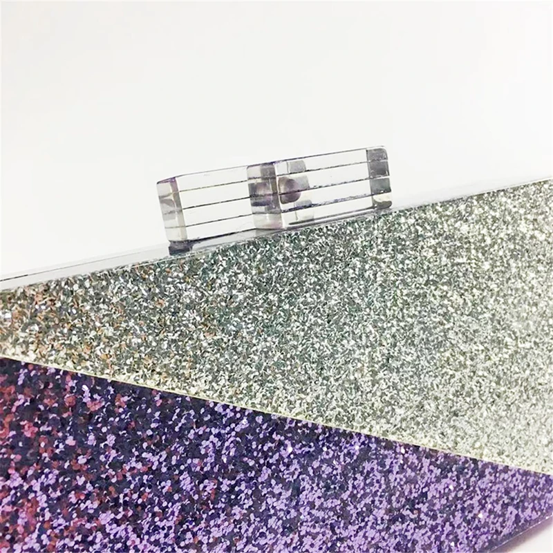 Luxury Brand Designer Handbag Acrylic Evening Bag Ladies Wallet Party Clutch Purse Silver Purple Sequin Chain Shoulder Crossbody