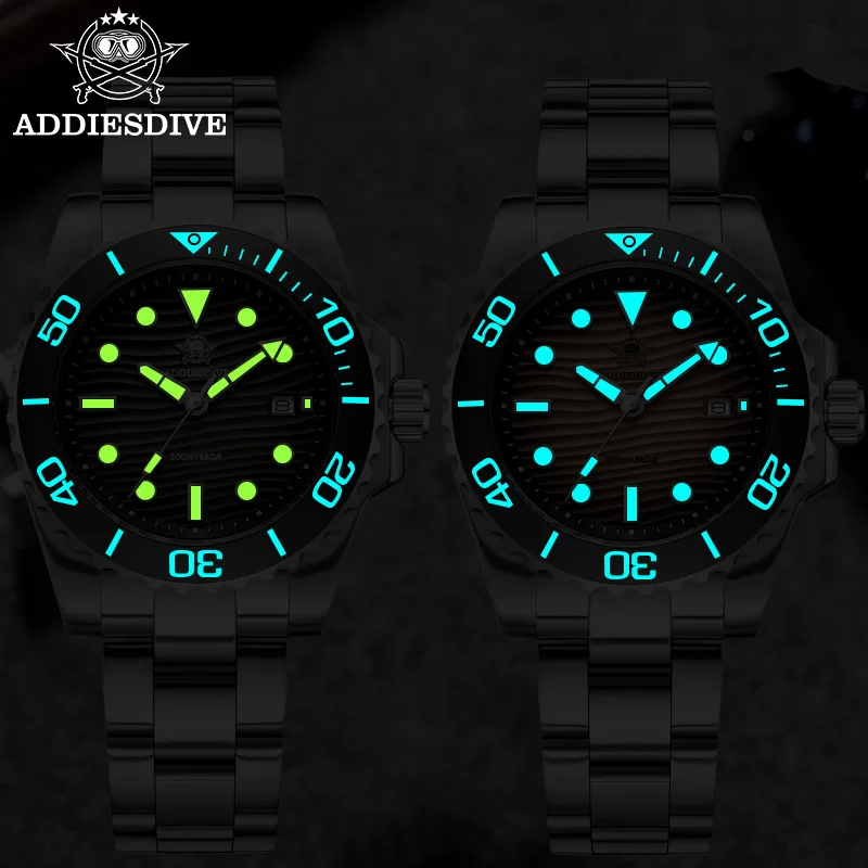 ADDIESDIVE Men's 2115 Quartz Watch Sand Dial 200M Waterproof Wristwatch 41mm Stainless Steel BGW9 Luminous Dive Watches Gift Box