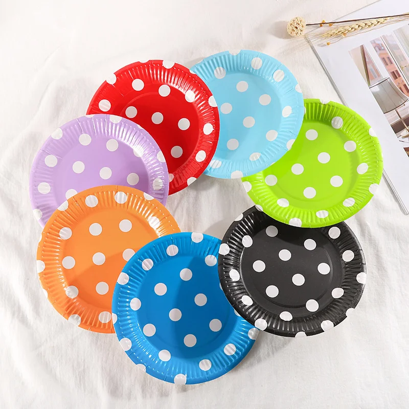 10pcs 7 inch color dot paper plate family party disposable dinner plate wedding birthday party decoration paper plate cake plate