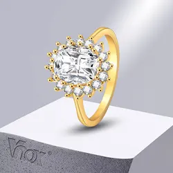 Vnox Big Cubic Zirconia Stone Ring for Women, Bride CZ Stones Flower Wedding Band, Luxury Gold Plated Finger Jewelry