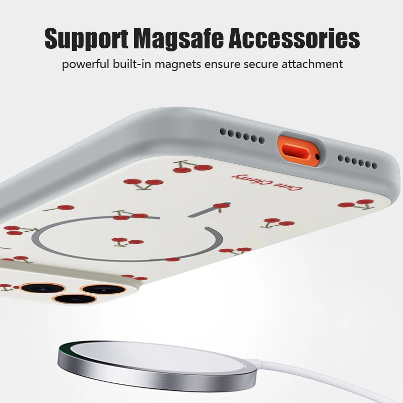 Red Cherry Patterned Magnetic Phone Case For iPhone 17 Pro Max 16 15 14 13 Pro Max For Magsafe Wireless Charge TPU Hard PC Cover view 5
