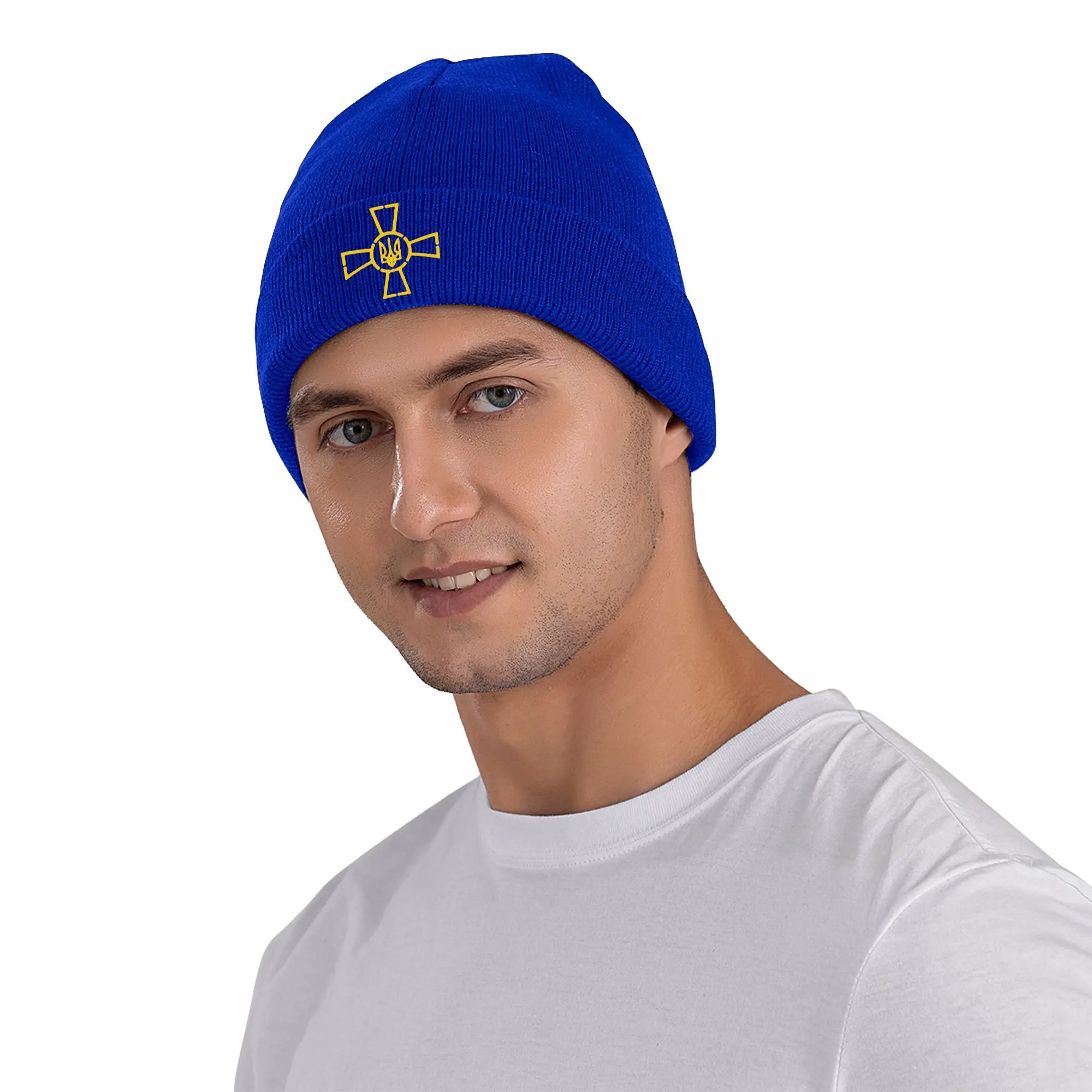 Ukrainian Army Symbols Knitted Caps for Women Men Beanie Winter Hats Acrylic Ukraine Warm Cap