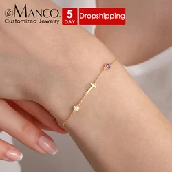 eManco Personalized Birthstone Name Custom Bracelet Stainless Steel Chain Monogrammed 12 Color Charm Bracelet