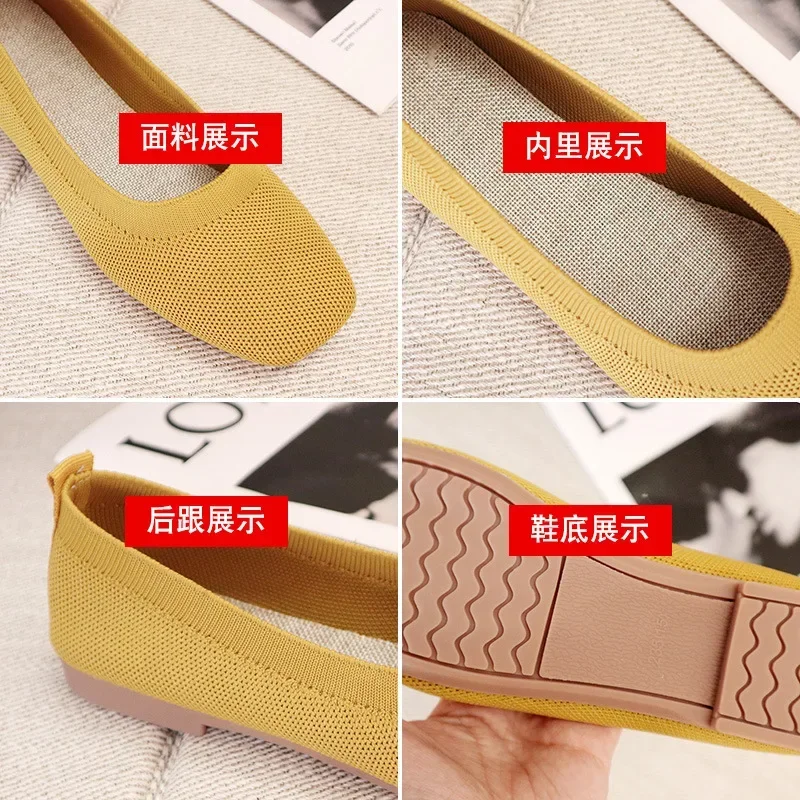 Shoes of Women  Fashion Knitted Mesh Breathable Ladies Loafers Comfort Square Toe Casual Flats Zapatos De Mujer 2024