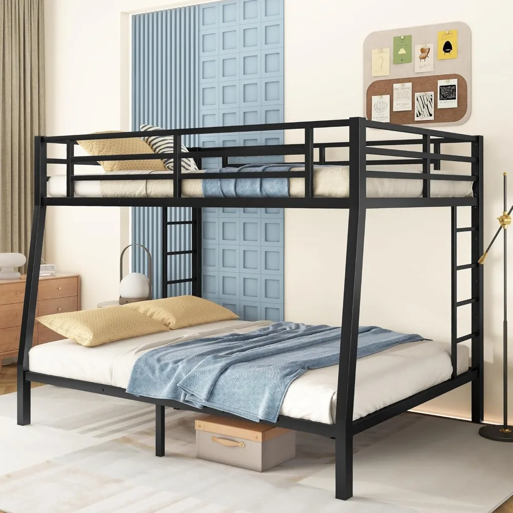 over Queen Metal Bunk Bed for Adults,Dormitory bed，Heavy-Duty Bunk Bed with 2 Ladders,Full over Queen Bunk Beds,Space-Saving