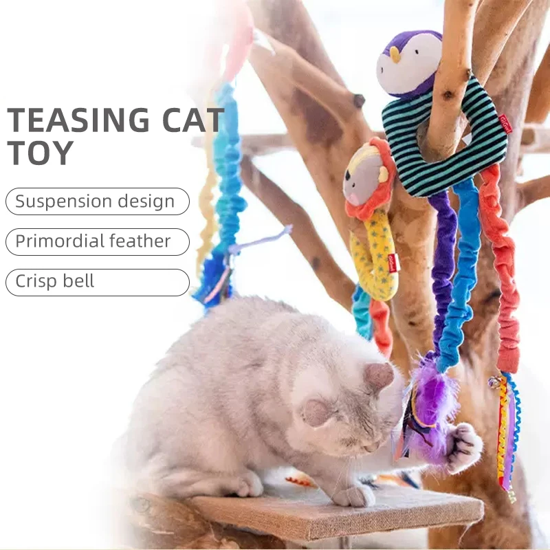 GiGwi Cat Toys CATCH Scratch Series Cat Teaser Stick Feather Small Bell High Elasticity Hold Catnip Tease Cats Toy Pet Supplies