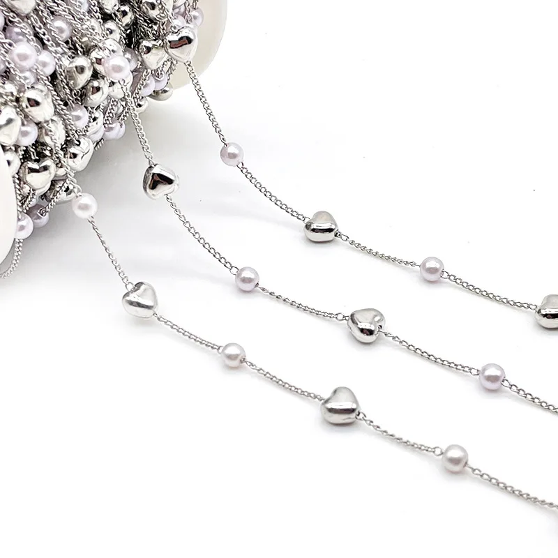 1meter Beaded Chain KC Gold Imitation Pearl CCB Heart Star Beads Copper Chain for Bracelets Necklace Jewelry Making DIY