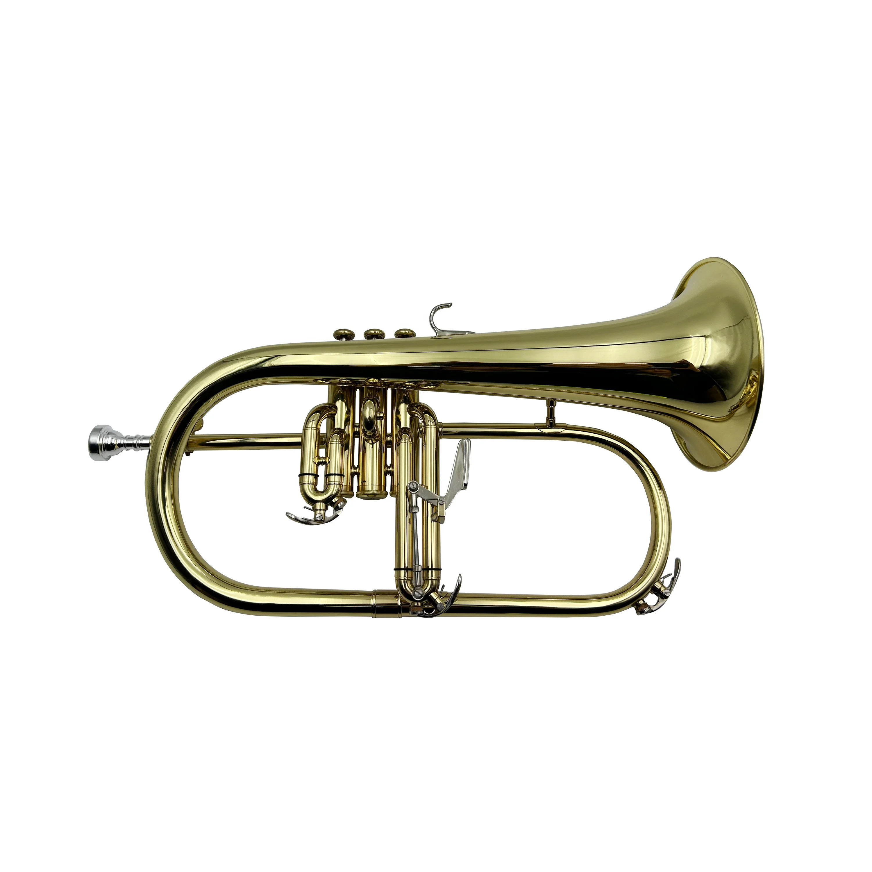 

Factory High Quality Professional Level Three Pistons Bb Gold Lacquer Brass Flugel Horn Portable & Durable JYFG410