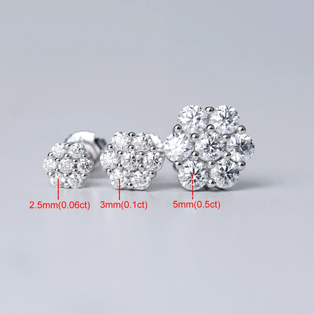 2.5/3/5mm Moissanite Cluster Flower Stud Earrings GRA Certified 925 Sterling Silver Party Wedding Earrings for Women Jewelry - view 3