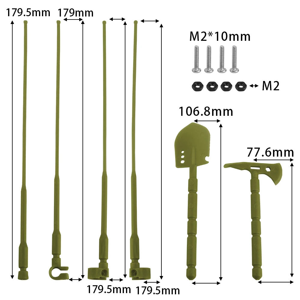 RC Plastic Antenna Shovel Axe Decor Set 15.3g Simulation Accessories For 1/10 RC Rock Crawler Off Road Car Decoration Parts