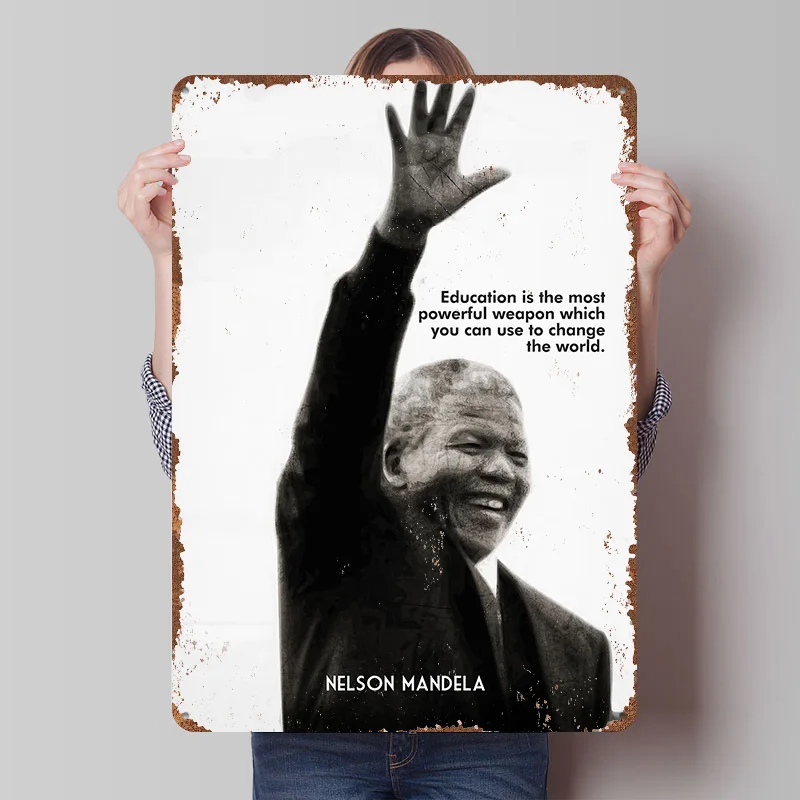 NELSON MANDELA EDUCATION Metallposter, personalisierte Wandkunst, Retro-Vintage-Blechschilder für Männerhöhle-Dekoration, Garage, Schreibtisch-Dekor