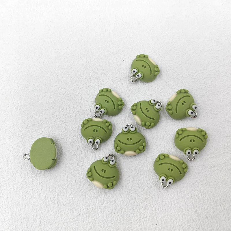 10pcs Cartoon Green Frog Head Resin Charms for Jewelry Making Kawaii Small Animals Pendants Crafts Decor DIY Earring Keychain