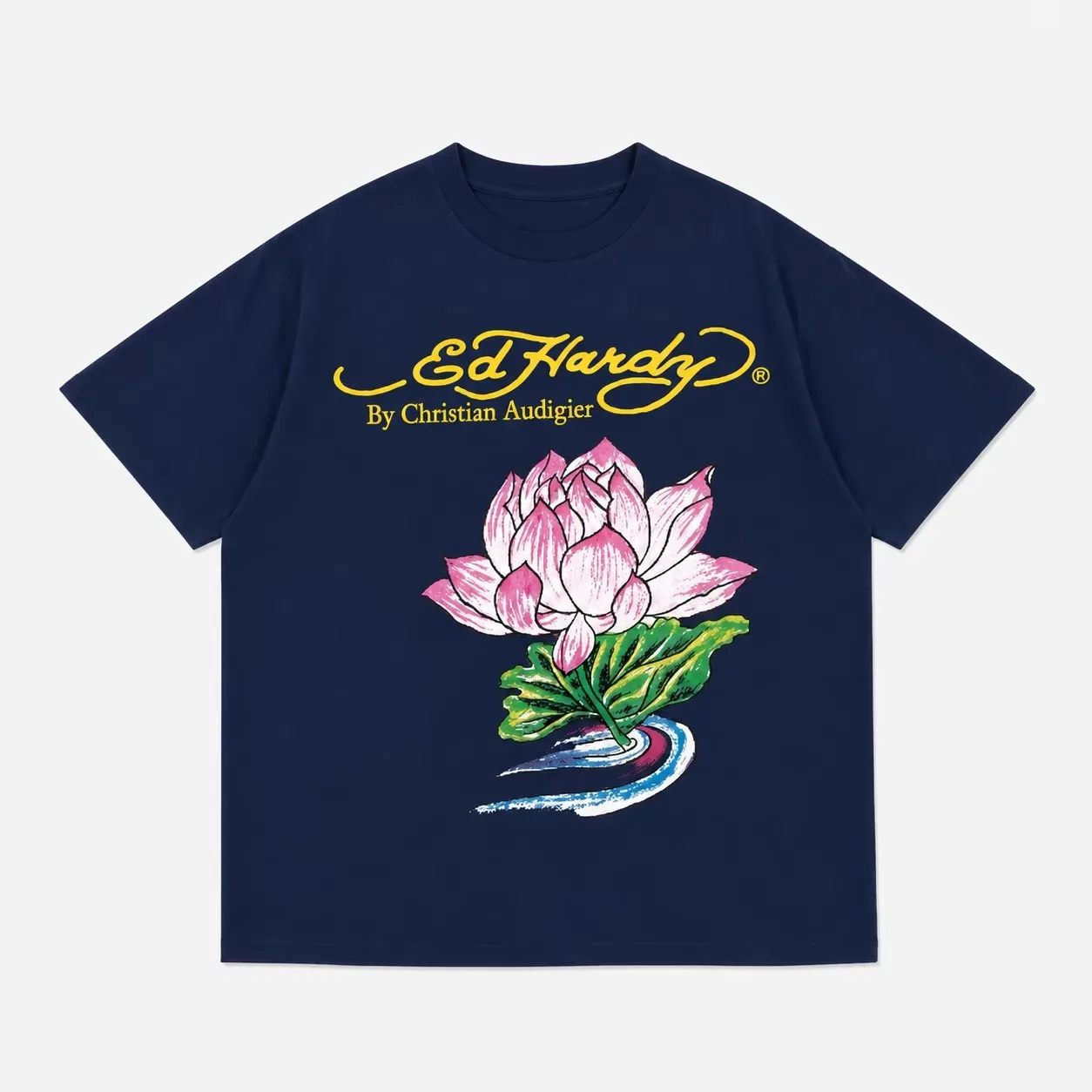 2026 Men Vintage Tattoo Style Lotus Flower Graphic T Shirt Crew Neck Short Sleeve Black Cotton Streetwear Tees