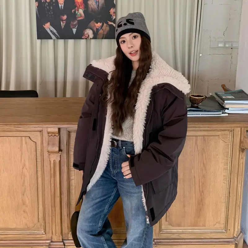 

Lamb Wool Jacket Woman For Women Slim Oversized Look Large Appearance Big Style Huge Fashion Enormous Design Immense Pattern Ins