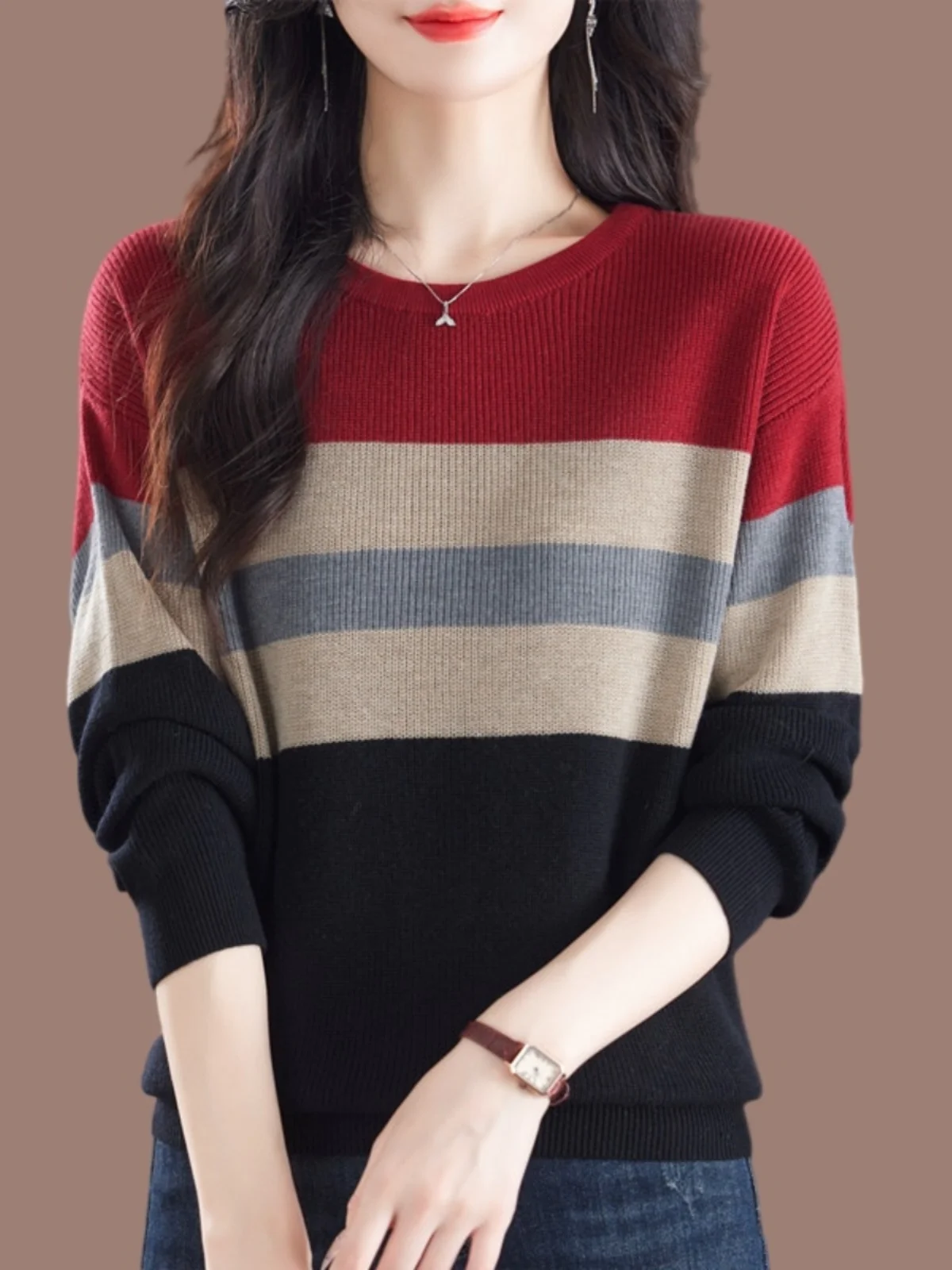 حجم كبير المرأة اللون بلو جولة Ne البلوز تريكو فضفاض التخسيس بسيط Faionable الخريف الشتاء جديد Sle الأعلى