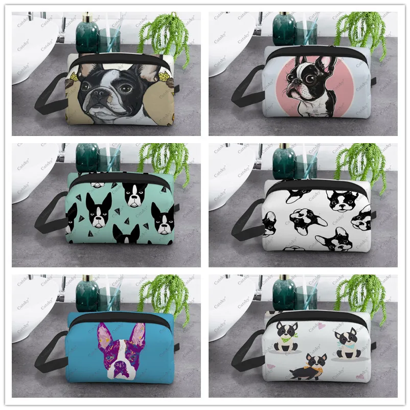 Cartoon Boston Terrier Dog Cosmetic Bag Ladies Fashion Large Capacity Cosmetic Box Beauty Storage Wash Cosmetic Bag