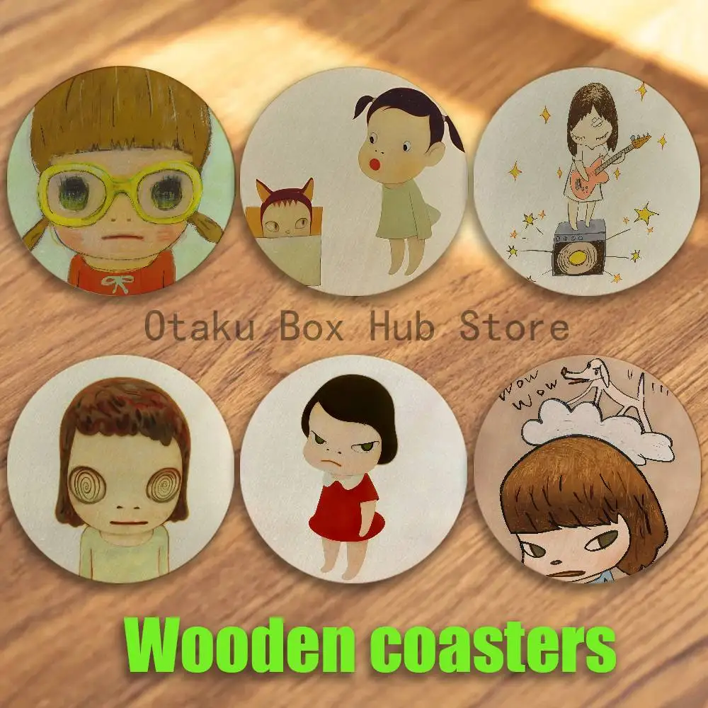 

Creative Y-Yoshitomos N-Nara-S Wood Coaster Set - Heat Resistant For Tea & Coffee, Home Cafe Decor Holiday Gift